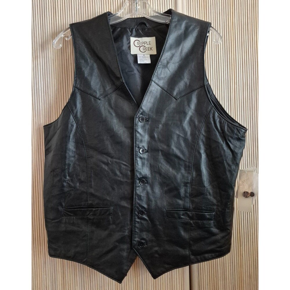 Cripple Creek Men’s Leather Vest Size Medium Black Western Rockabilly Biker NWT